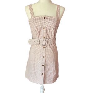 Forever 21 Women's Mauve & Cream Woven Checkered Belted Sleeveless Dress…​